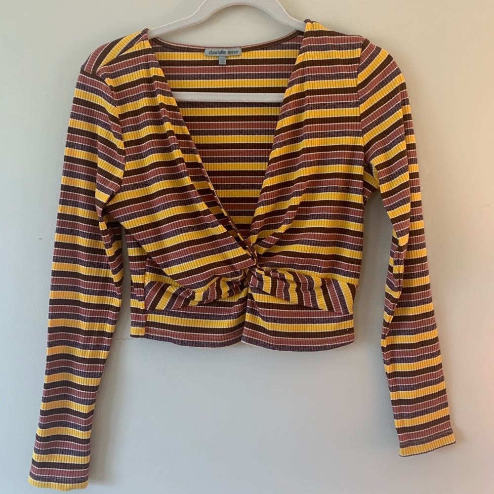 Long-Sleeve Striped Cropped Top